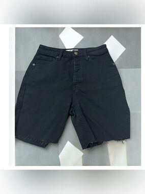 We The Free Black Frayed Hem High-Rise Denim Shorts